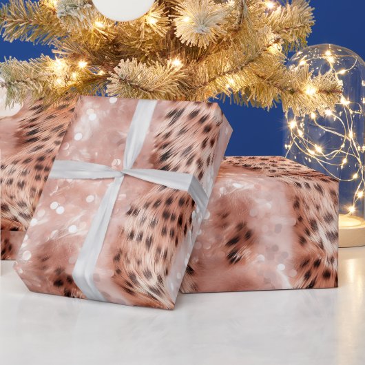 Stijlvolle Girly Pink Rose Gold Leopard Glitz Cadeaupapier (Feestdagen)
