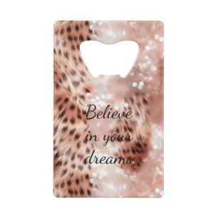 Stijlvolle Girly Pink Rose Gold Leopard Glitz Creditkaart Flessenopener