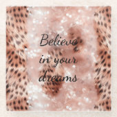 Stijlvolle Girly Pink Rose Gold Leopard Glitz Glazen Onderzetter (Voorkant)