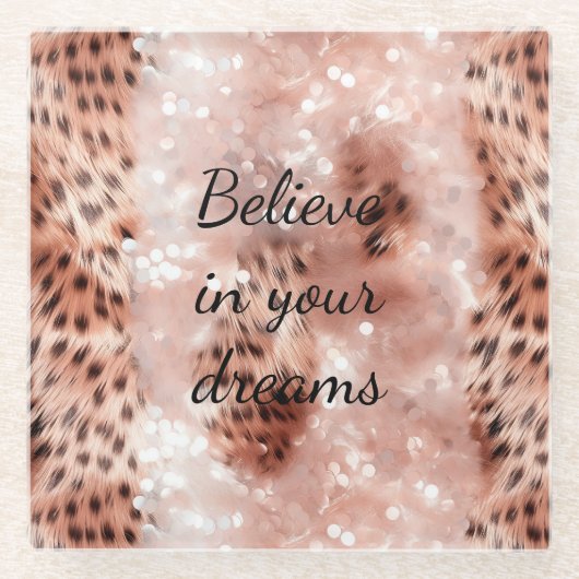 Stijlvolle Girly Pink Rose Gold Leopard Glitz Glazen Onderzetter (Voorkant)