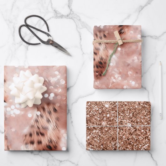 Stijlvolle Girly Pink Rose Gold Leopard Glitz Inpakpapier Vel (Voorkant)
