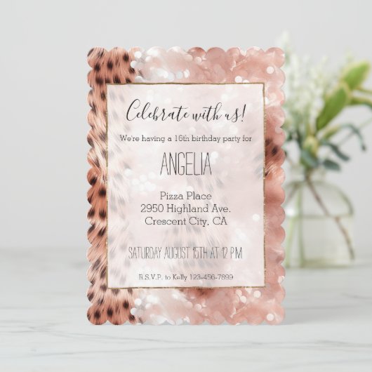 Stijlvolle Girly Pink Rose Gold Leopard Glitz Kaart (Staand voorkant)