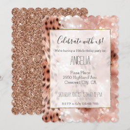 Stijlvolle Girly Pink Rose Gold Leopard Glitz Kaart
