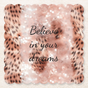 Stijlvolle Girly Pink Rose Gold Leopard Glitz Kartonnen Onderzetters