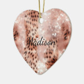 Stijlvolle Girly Pink Rose Gold Leopard Glitz Keramisch Ornament (Links)