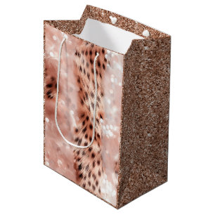 Stijlvolle Girly Pink Rose Gold Leopard Glitz Medium Cadeauzakje