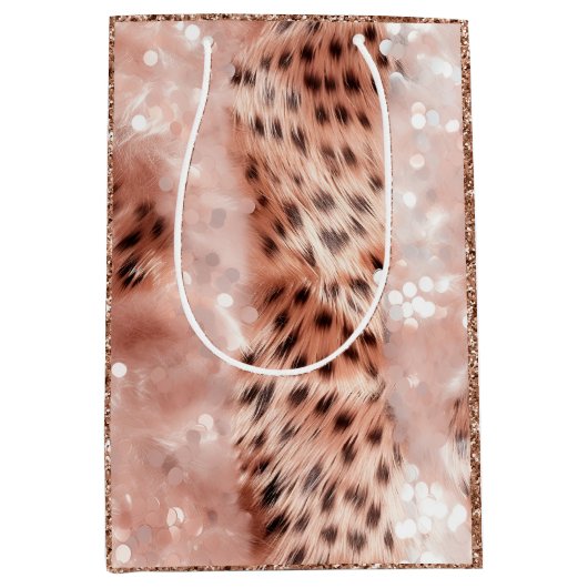 Stijlvolle Girly Pink Rose Gold Leopard Glitz Medium Cadeauzakje (Voorkant)