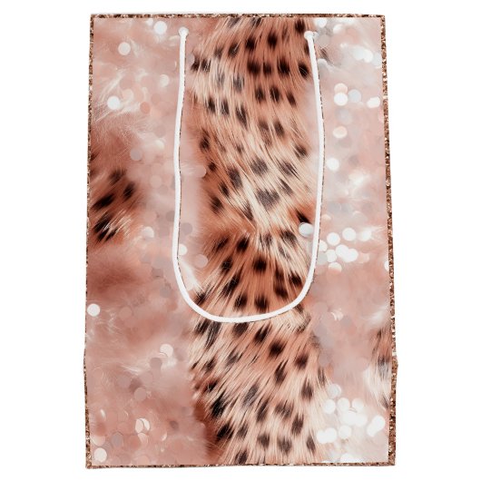 Stijlvolle Girly Pink Rose Gold Leopard Glitz Medium Cadeauzakje (Achterkant)