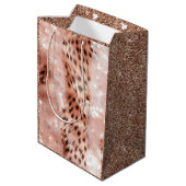 Stijlvolle Girly Pink Rose Gold Leopard Glitz Medium Cadeauzakje (Achterkant Gekanteld)