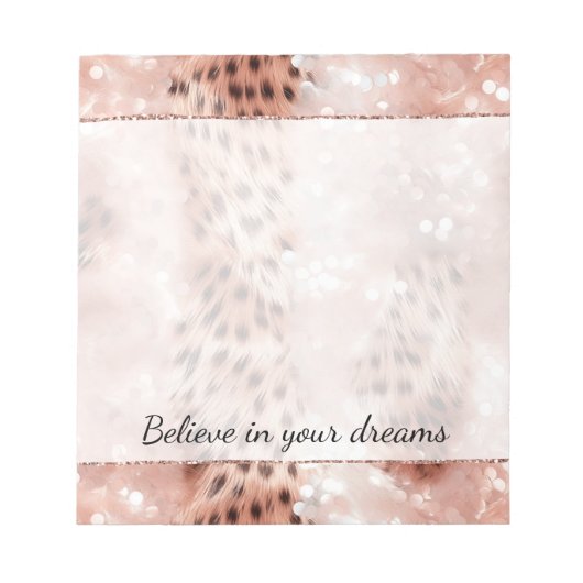 Stijlvolle Girly Pink Rose Gold Leopard Glitz Notitieblok (Voorkant)