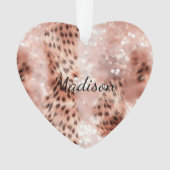 Stijlvolle Girly Pink Rose Gold Leopard Glitz Ornament (voorkant)