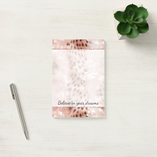 Stijlvolle Girly Pink Rose Gold Leopard Glitz Post-it® Notes (Kantoor)