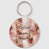Stijlvolle Girly Pink Rose Gold Leopard Glitz Sleutelhanger (Voorkant)