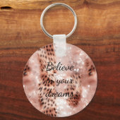 Stijlvolle Girly Pink Rose Gold Leopard Glitz Sleutelhanger (Voorkant)