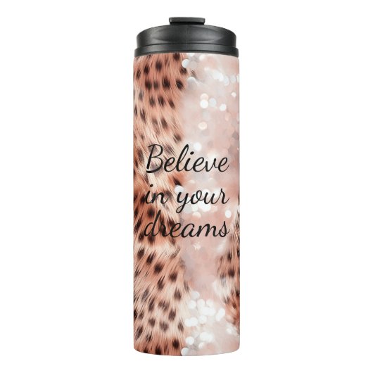 Stijlvolle Girly Pink Rose Gold Leopard Glitz Thermosbeker (Voorkant)