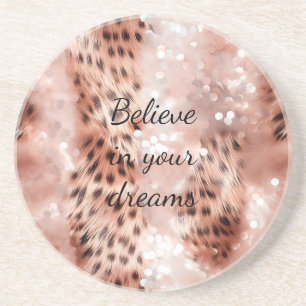 Stijlvolle Girly Pink Rose Gold Leopard Glitz Zandsteen Onderzetter