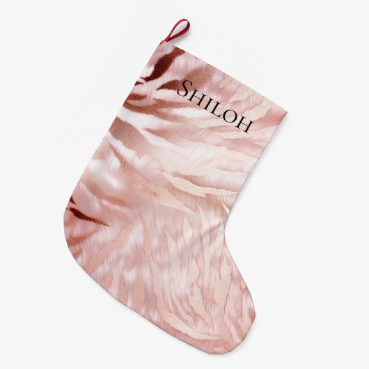 Stijlvolle Girly Pink Rose Gold Zebra Glam Glitz Grote Kerstsok (Voorkant (Hangend))