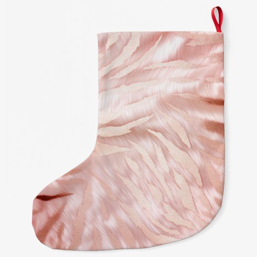 Stijlvolle Girly Pink Rose Gold Zebra Glam Glitz Grote Kerstsok (Achterkant)