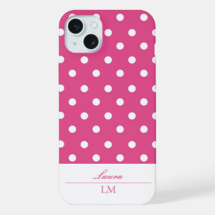 Stijlvolle Girly Roze en Witte Polka Dots iPhone 15 Plus Case