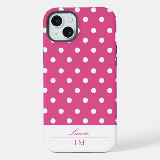 Stijlvolle Girly Roze en Witte Polka Dots Tough iPhone Hoesje (Achterkant)