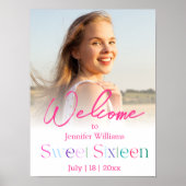 Stijlvolle girly roze script foto lief 16 welkom poster (Voorkant)