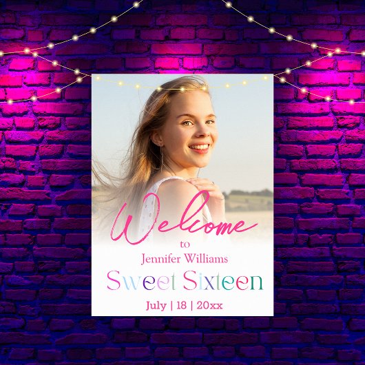 Stijlvolle girly roze script foto lief 16 welkom poster