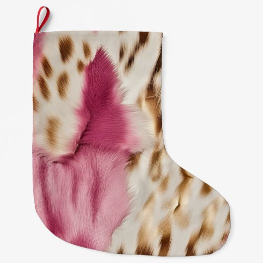 Stijlvolle Girly Roze Wit Goud Zebra Grote Kerstsok (Voorkant)