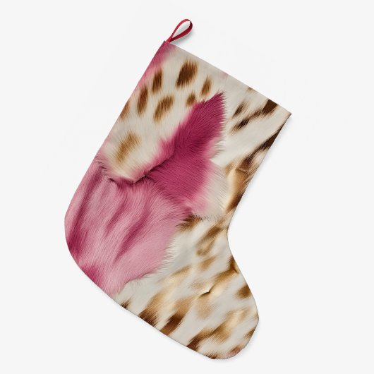 Stijlvolle Girly Roze Wit Goud Zebra Grote Kerstsok (Voorkant (Hangend))