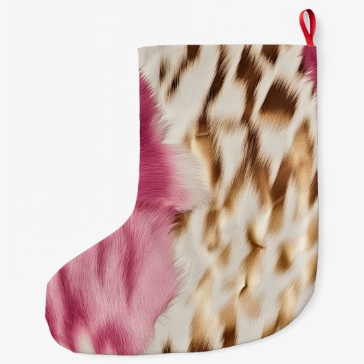 Stijlvolle Girly Roze Wit Goud Zebra Grote Kerstsok (Achterkant)