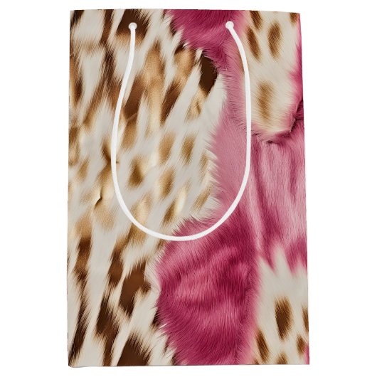 Stijlvolle Girly Roze Wit Goud Zebra Medium Cadeauzakje (Voorkant)