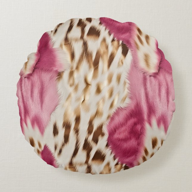 Stijlvolle Girly Roze Wit Goud Zebra Rond Kussen (Voorkant)