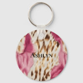 Stijlvolle Girly Roze Wit Goud Zebra Sleutelhanger (Voorkant)