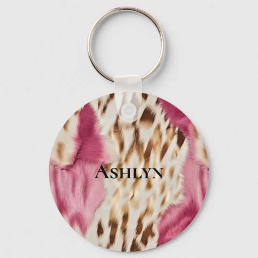 Stijlvolle Girly Roze Wit Goud Zebra Sleutelhanger (Voorkant)