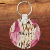 Stijlvolle Girly Roze Wit Goud Zebra Sleutelhanger (Voorkant)