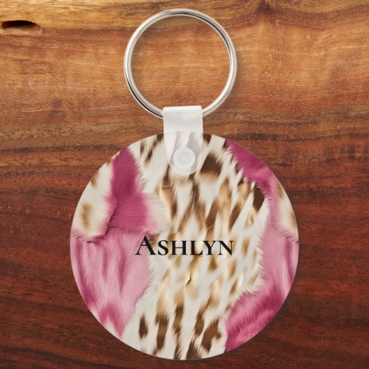 Stijlvolle Girly Roze Wit Goud Zebra Sleutelhanger (Voorkant)