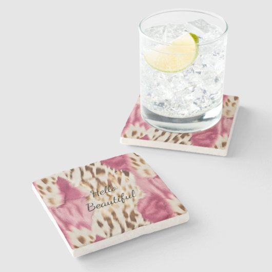 Stijlvolle Girly Roze Wit Goud Zebra Stenen Onderzetter (Zijkant)