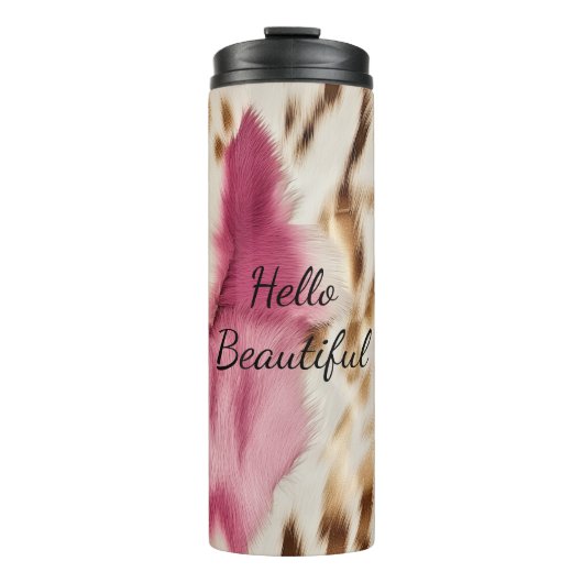 Stijlvolle Girly Roze Wit Goud Zebra Thermosbeker (Voorkant)