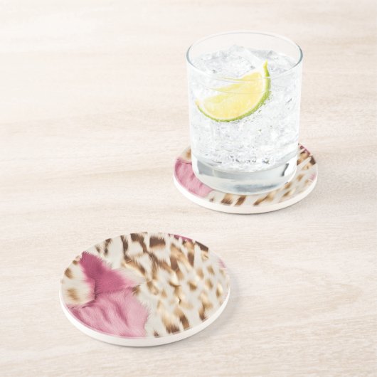 Stijlvolle Girly Roze Wit Goud Zebra Zandsteen Onderzetter (Zijkant)