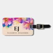 Stijlvolle Girly Tropical Waterverf Flower Monogra Bagagelabel (Voorkant horizontaal)