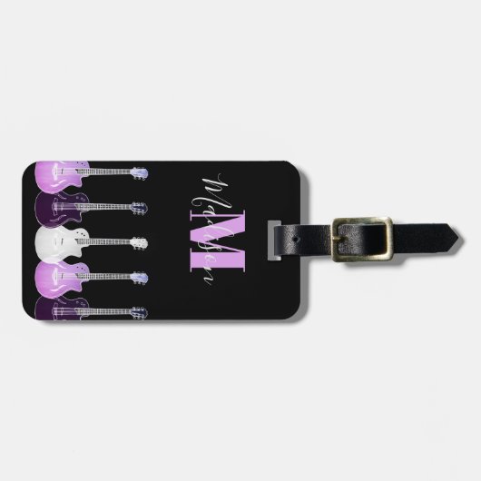 Stijlvolle gitaar roze en zwart monogram bagagelabel (Voorkant horizontaal)