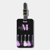 Stijlvolle gitaar roze en zwart monogram bagagelabel (Voorkant verticaal)