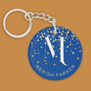 Stijlvolle Glam Blue Gold Glitter Initiaal Monogra Sleutelhanger