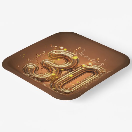 Stijlvolle Glam Brown en Goud 30e verjaardag Papieren Bordje (Gebogen)