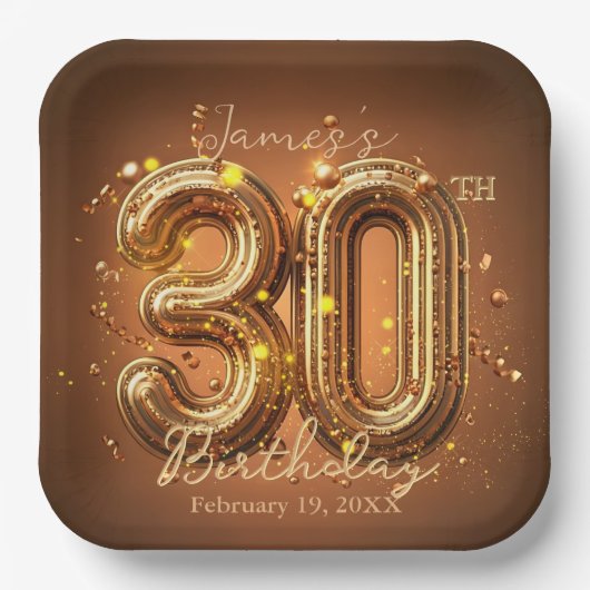 Stijlvolle Glam Brown en Goud 30e verjaardag Papieren Bordje (Voorkant)