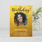 Stijlvolle Glam Gouden Kerstkrans Verjaardagsfoto Kaart (Staand voorkant)