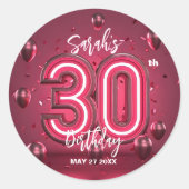 Stijlvolle Glam Neon Fuchsia Roze 30e verjaardag Ronde Sticker (Voorkant)