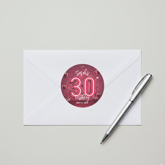 Stijlvolle Glam Neon Fuchsia Roze 30e verjaardag Ronde Sticker