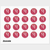 Stijlvolle Glam Red Gold Glitter Initiaal Monogram Ronde Sticker (Vel)