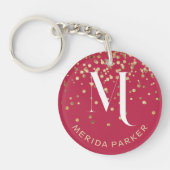 Stijlvolle Glam Red Gold Glitter Initiaal Monogram Sleutelhanger (Voorkant)