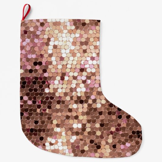 Stijlvolle Glam Roos Gold Blush Roze Confetti Grote Kerstsok (Voorkant)